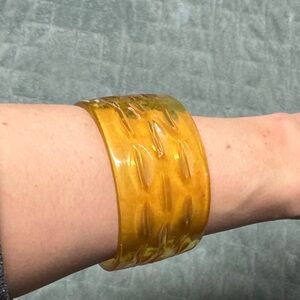 Vintage Plastic Bangle Bracelet, Translucent Yellow, Retro, Boho